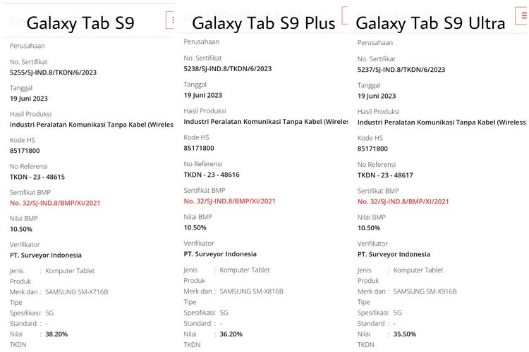 Samsung Galaxy Tab S9 series muncul di laman TKDN.