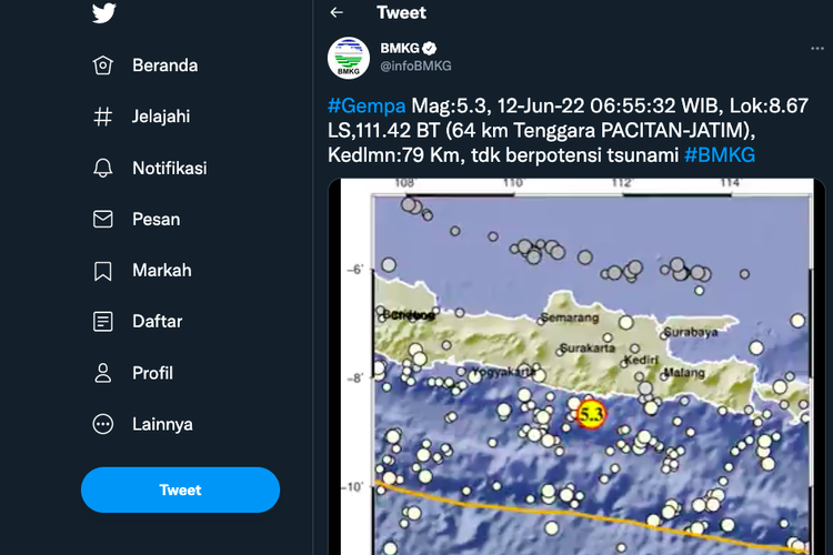 Gempa terkini Pacitan dirasakan di Blitar, Tulungagung, Trenggalek, hingga Yogyakarta