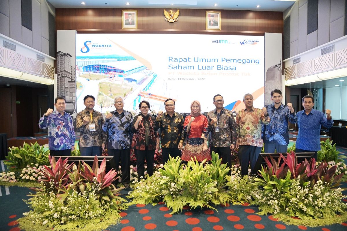 PT Waskita Beton Precast Tbk (Kode Saham:WSBP) melaksanakan Rapat Umum Pemegang Saham Luar Biasa (RUPSLB) Tahun 2022 pada Rabu, 14 Desember 2022 di Jakarta.