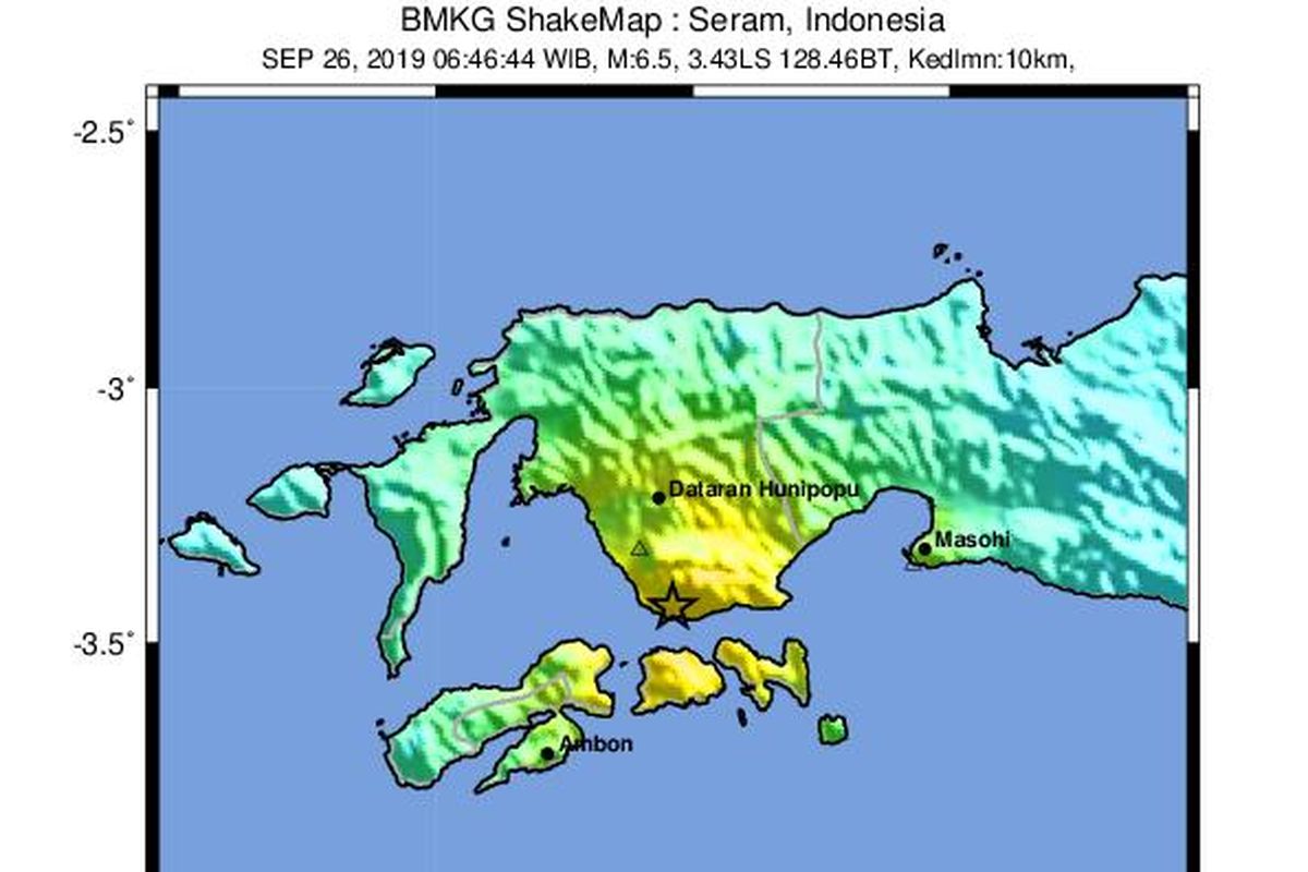 Gempa M 6,8 guncang Ambon pagi ini (26/9/2019) pukul 6.46 WIB. Gempa dipicu sesar lokal aktif.