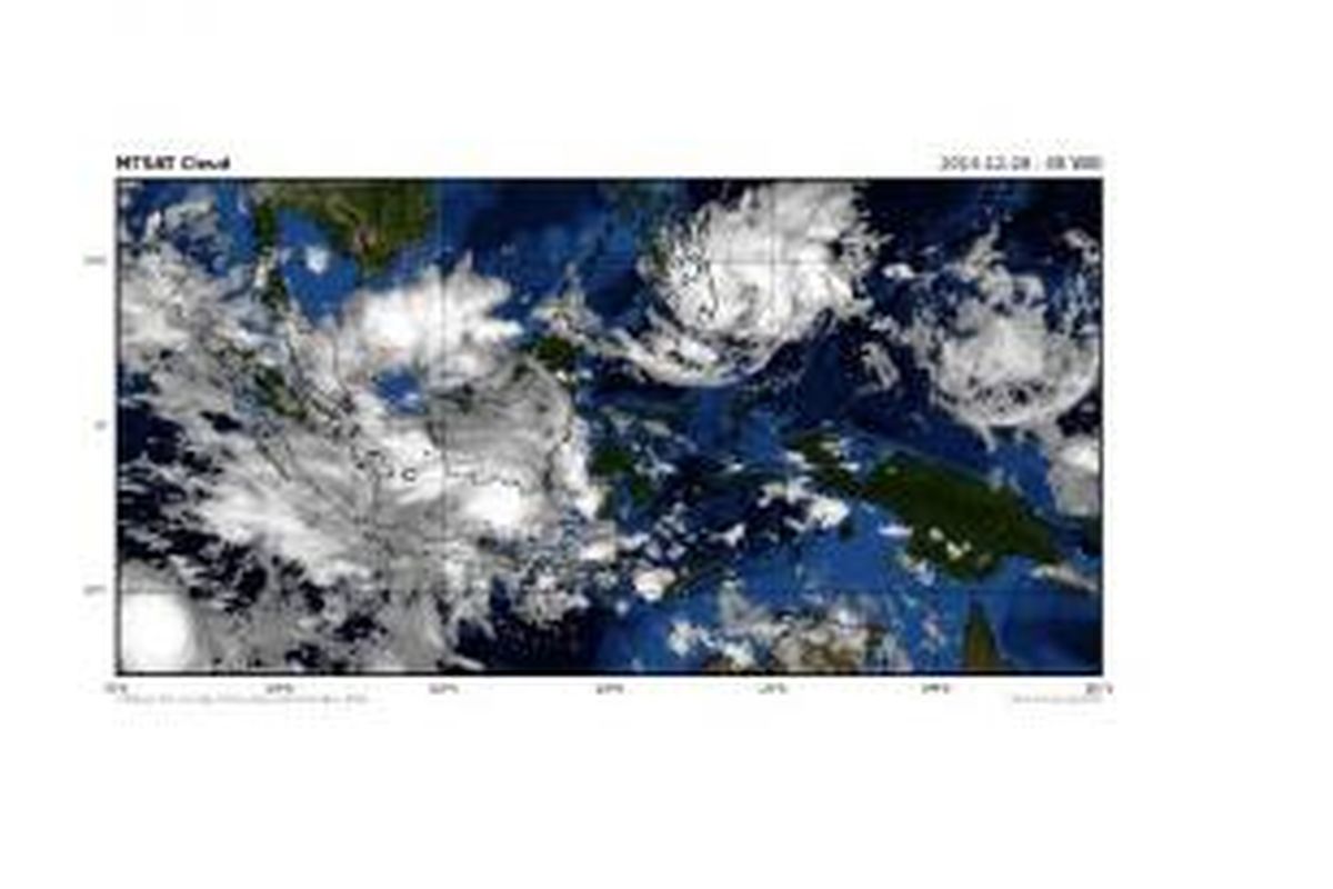 Citra tutupan awan di Indonesia berdasarkan MTSAT dalam 6 jam terakhir, Minggu (28/12/2014).