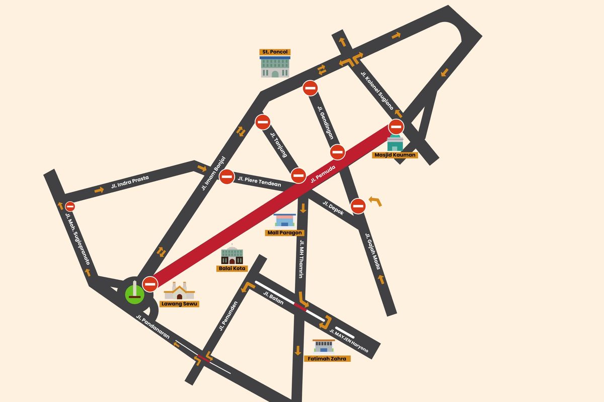 Pemerintah Kota (Pemkot) Semarang menyiapkan rekayasa dan pengalihan arus lalu lintas di sejumlah ruas jalan pusat kota seiring pelaksanaan kirab budaya Dugderan, Senin (16/2/2026).