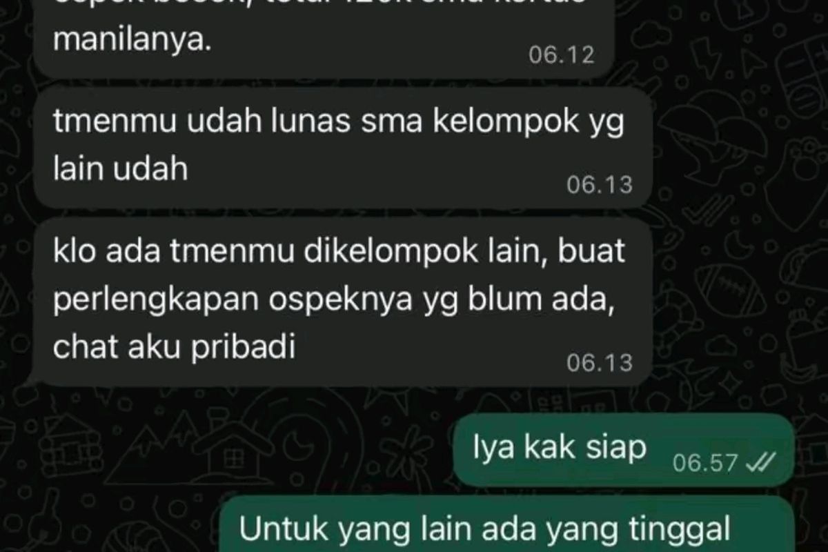 Tangkapan layar percakapan diduga LO PKKMB UTM dengan mahasiswa baru.