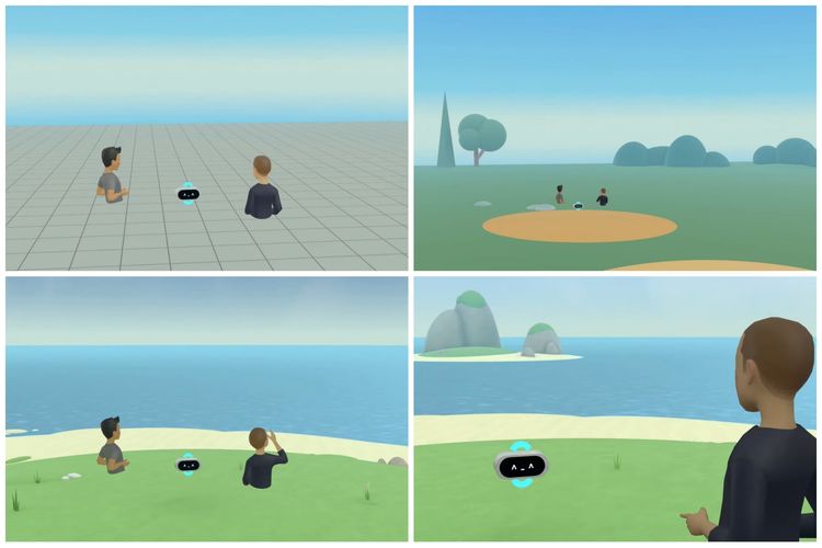 Proses membangun dunia virtual dengan Builder Bot AI dari Meta. Pengguna hanya perlu memberikan perintah lewat suara, maka BuildeBot akan membuat nam menempatkan objek 3D yang diperintahkan di dunia virtual.