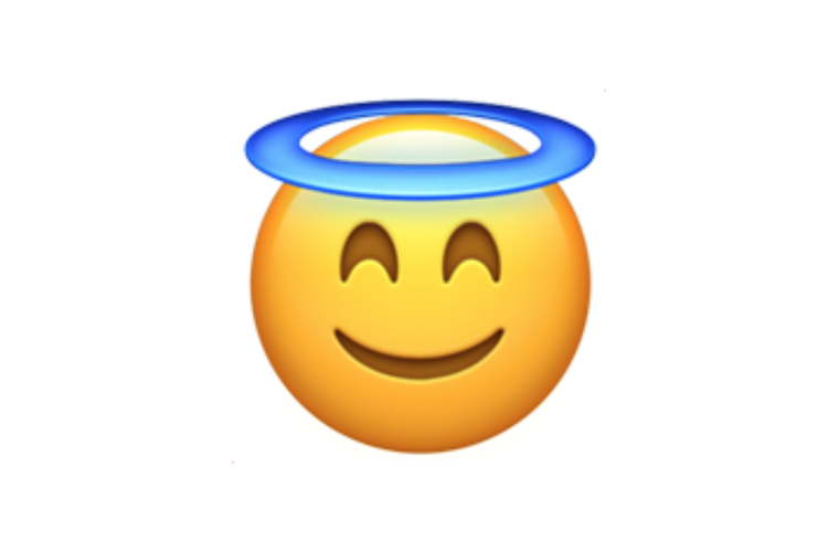 Ilustrasi emoji wajah tersenyum dengan lingkaran biru.