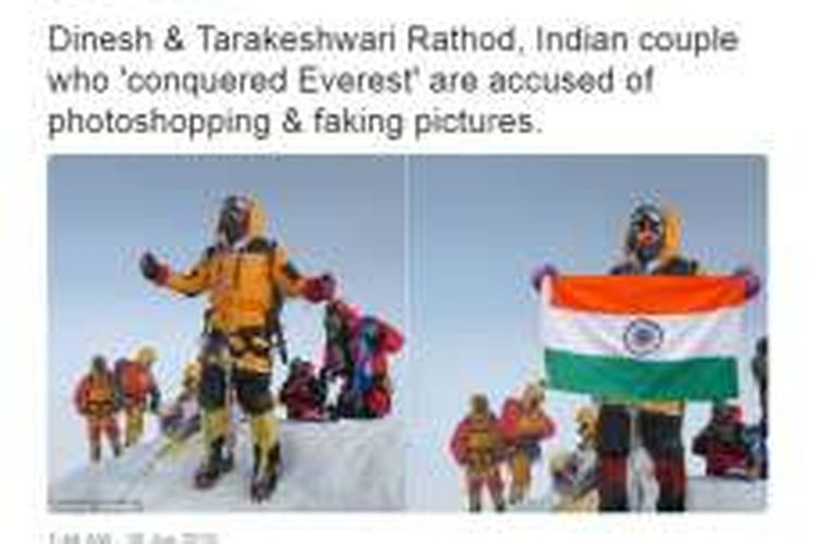 Pasangan yang berasal dari India itu mengklaim bahwa mereka pasangan India pertama yang mendaki Everest pada ketinggian 29,035ft