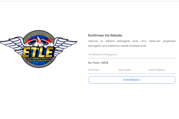 Tangkapan layar laman konfirmasi tilang elektronik Korlantas Polri. Cara konfirmasi tilang elektronik.