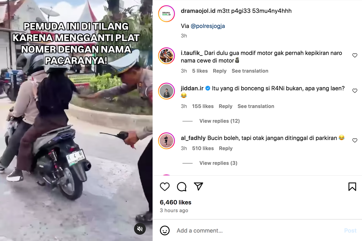 Pelat nomor sepeda motor yang tidak sesuai