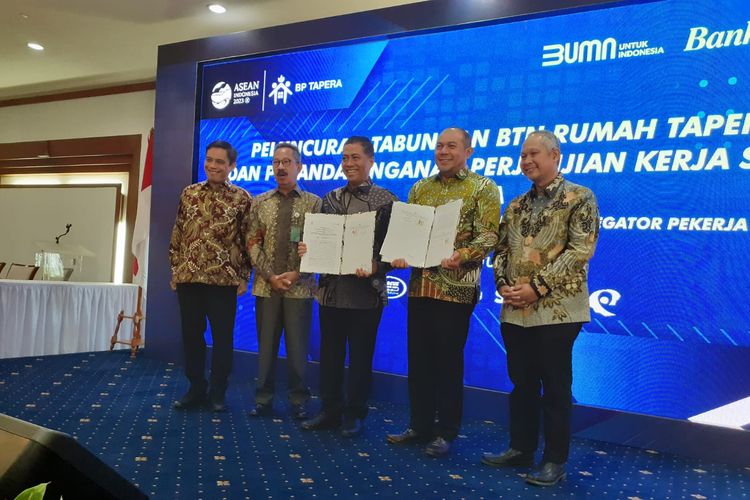 Peluncuran Tabungan BTN Rumah Tapera dan Penandatanganan Perjanjian Kerja Sama antara BP Tapera, BTN dan Agregator Pekerja Informal di Menara BTN, Jakarta, pada Selasa (1/8/2023).