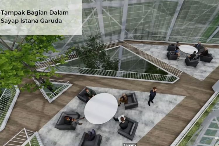 Desain ruang terbuka hijau di bagian dalam sayap Istana Garuda di IKN.