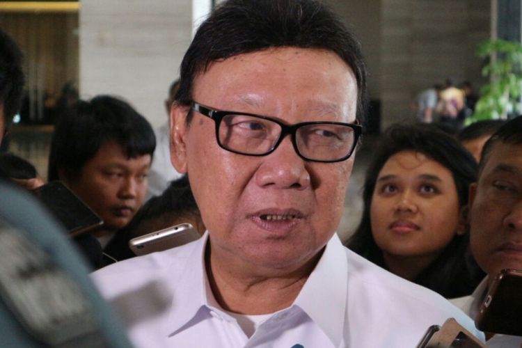 Menteri Dalam Negeri Tjahjo Kumolo saat ditemui di hotel Bidakara, Jakarta, Rabu (7/2/2018).