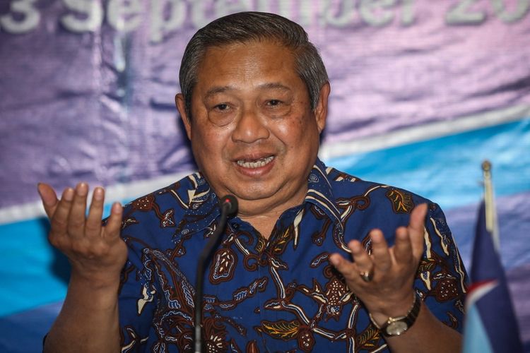 Ketua Umum Partai Demokrat Susilo Bambang Yudhoyono saat memberi sambutan di acara 