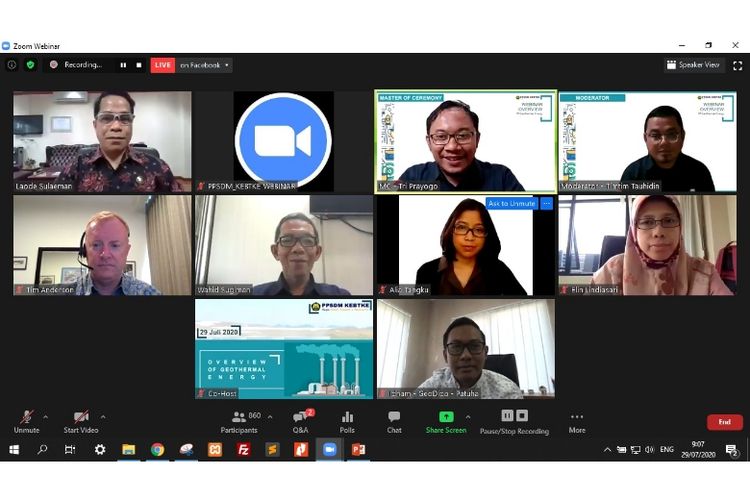 Kegiatan webinar bertajuk ?Overview of Geothermal Energy? yang diselenggarakan Pusat Pengembangan Sumber Daya Manusia Ketenagalistrikan, Energi Baru, Terbarukan dan Konservasi Energi (PPSDM KEBTKE) (Dok. PPSDM KEBTKE)