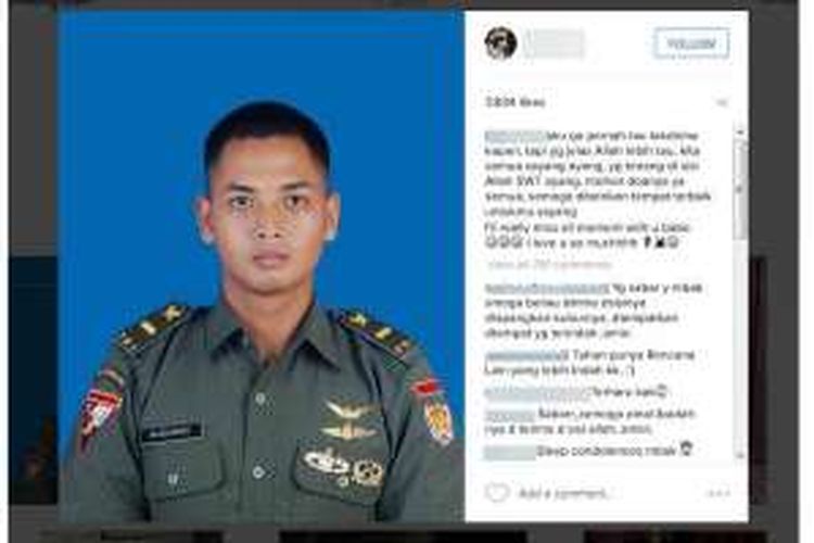 Letda Cpn Tito Hadyanov Wibisono, salah satu korban jatuhnya helikopter milik TNI Angkatan Darat di Poso, Minggu (20/3/2016).