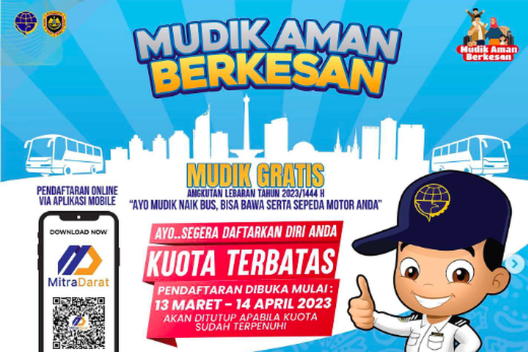 Mudik gratis bus Kementerian Perhubungan (Kemenhub) tahun 2023.