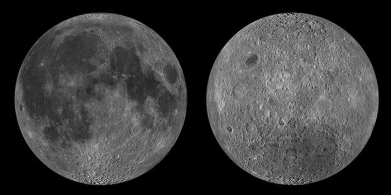 Sisi dekat (kiri) dan sisi jauh (kanan) Bulan memiliki perbedaan mendasar. 