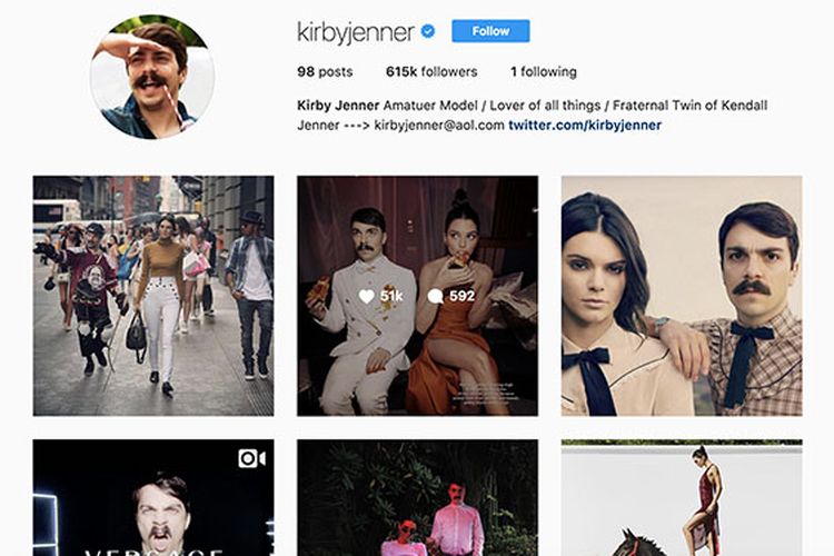 Akun @kirbyjenner yang gunakan photoshop agar tampak akrab dengan Kendall jenner.