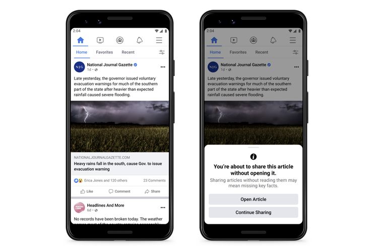 Facebook uji coba fitur pop-up baru untuk mencegat pengguna membaca artikel berita dahulu sebelum membagikannya