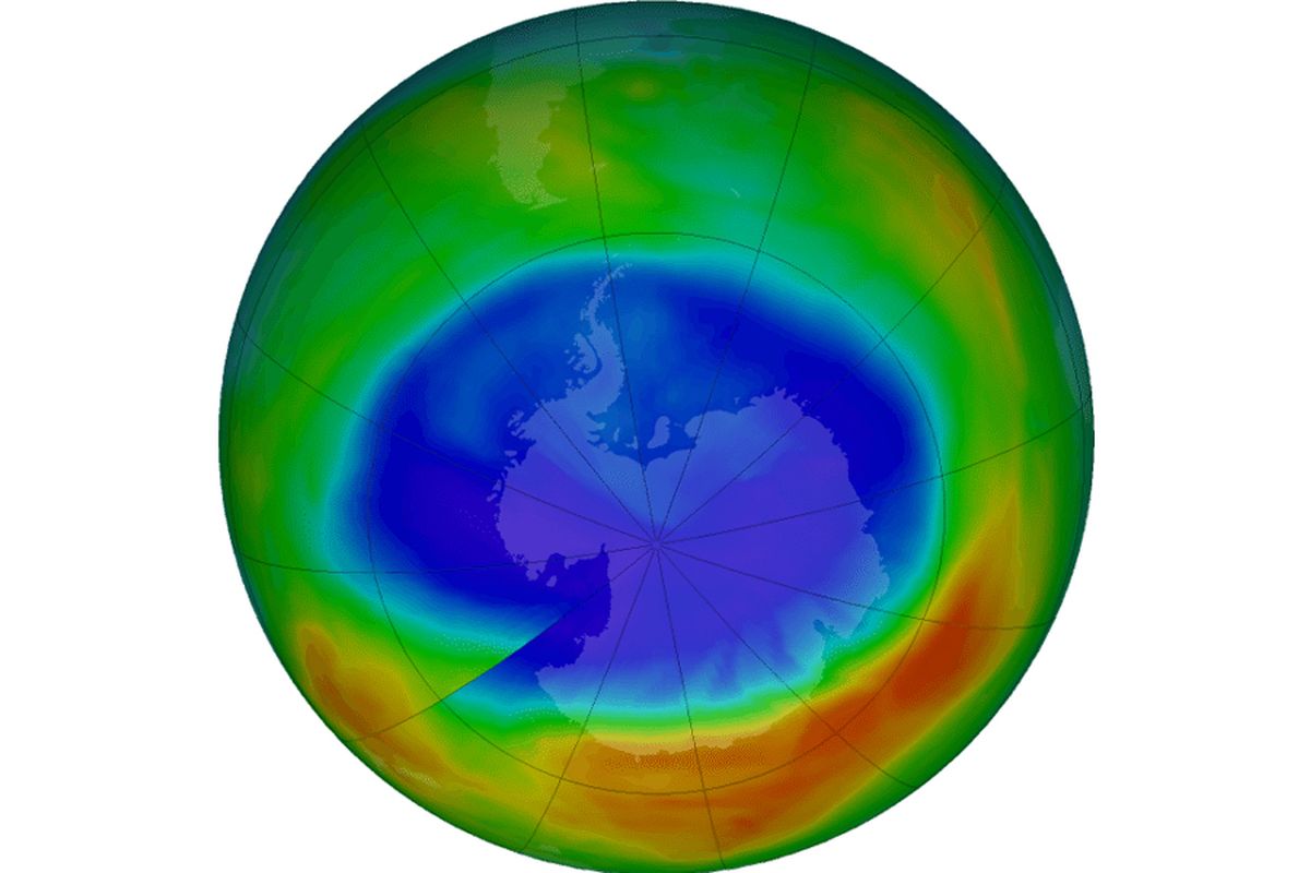 Luas lubang ozon pada 2017 yang menunjukkan penyusutan sejak 1988