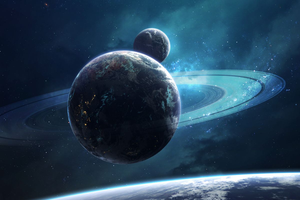 Ilustrasi Bumi memiliki cincin seperti planet Saturnus. Berbeda dengan cincin Saturnus, cincin Bumi tidak mengandung material es.