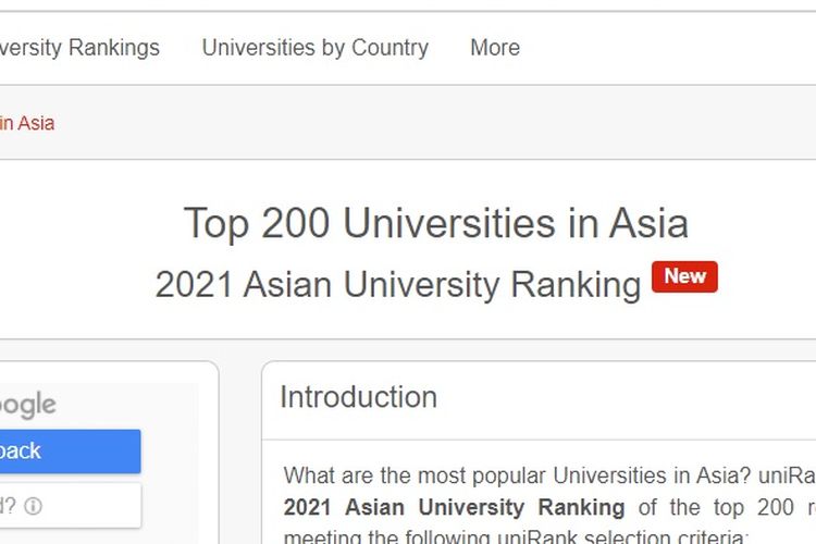 Top 200 Universities in Asia 2021 Asian University Ranking
