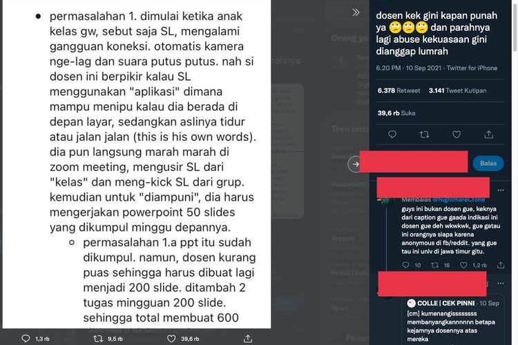 Unggahan viral yang menyebut soal dosen yang sering memblok WA mahasiswa dan memberikan tugas hingga 600 slide PPT