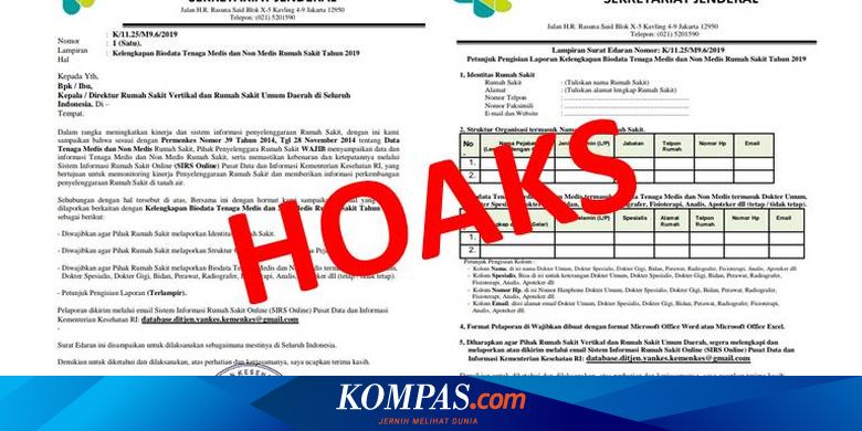 Hoaks Surat Kemenkes Minta Biodata Tenaga Medis Dan Nonmedis Di Rs
