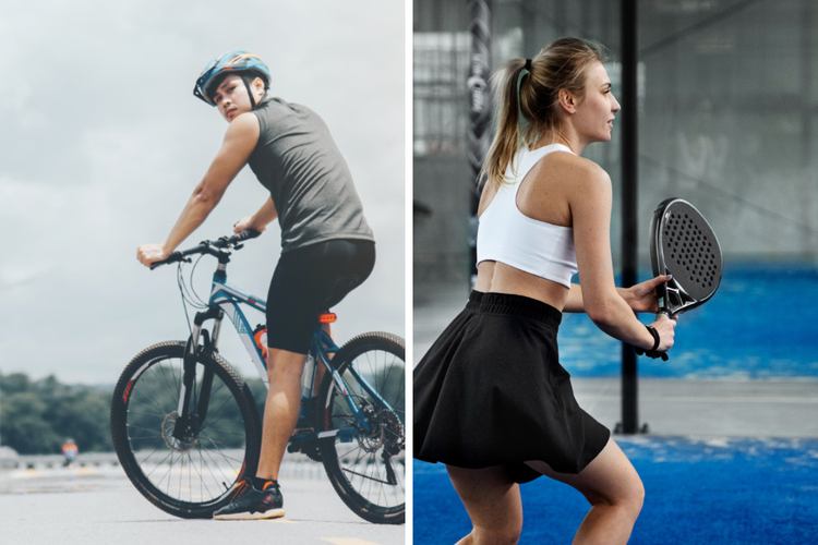 Ilustrasi olahraga bersepeda dan olahraga padel.