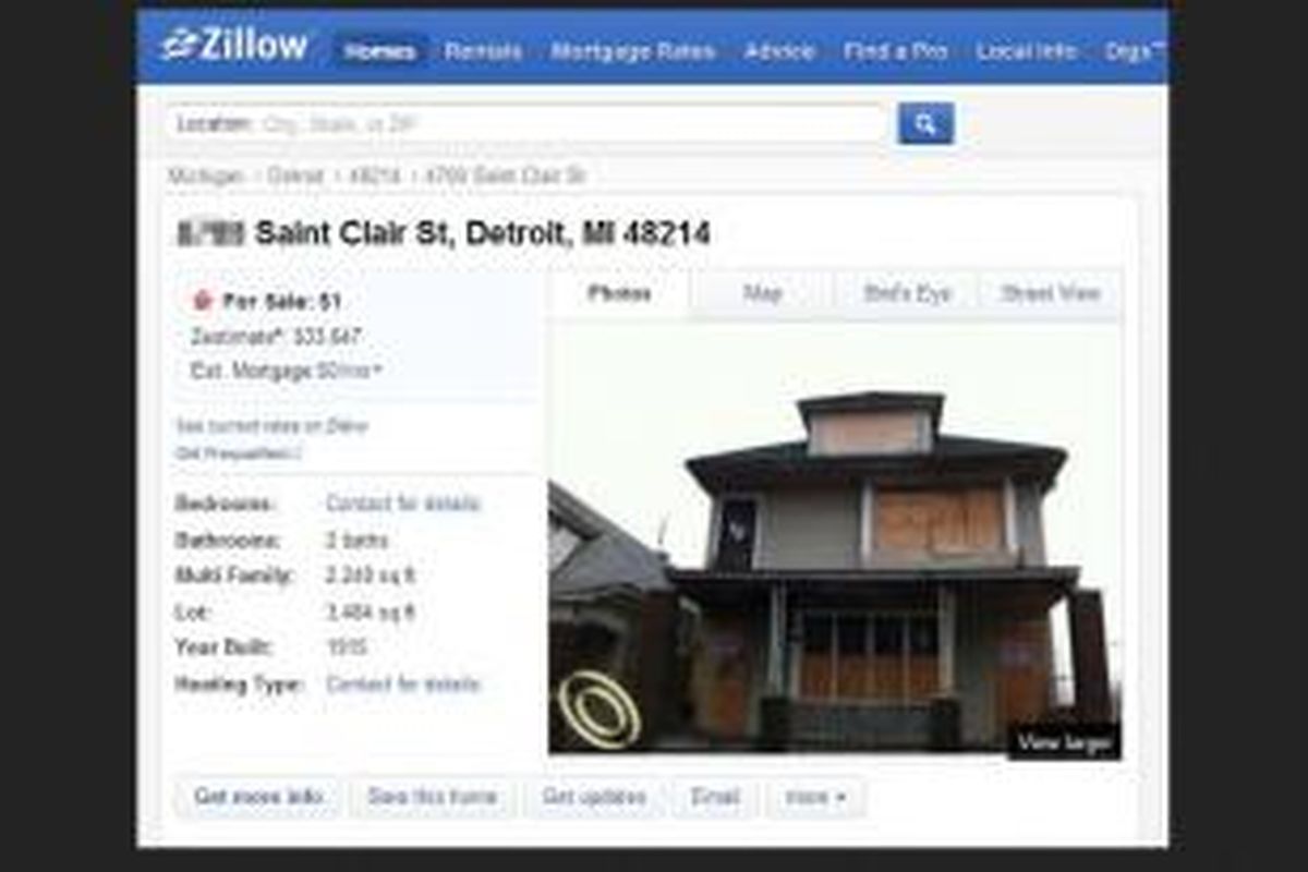 Pasar realestat di Detroit, Negara Bagian Michigan, Amerika Serikat, saat ini dalam keadaan suram. Beberapa properti rumah yang luasnya 2,248 kaki persegi hanya dijual seharga 1 dolar AS atau Rp 10.000!  