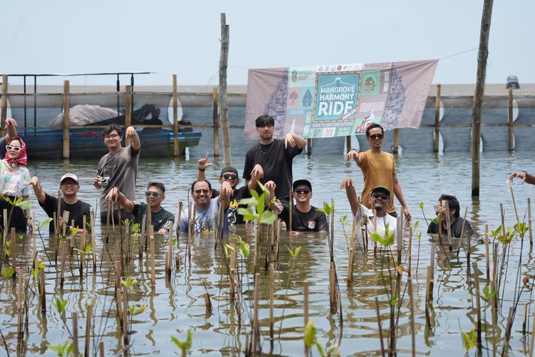 Sekretaris Direktorat Jenderal PDASRH, Muhammad Zainal Arifin melakukan penanaman mangrove bersama Komunitas Motor Listrik Elders Elletrica.  