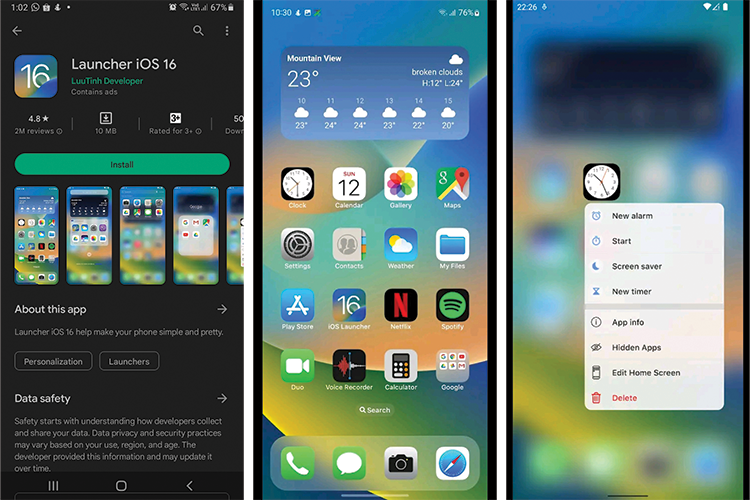 Aplikasi Launcher iOS 16 di Google Playstore dan tampilan antarmuka iOS 16 versi Android 