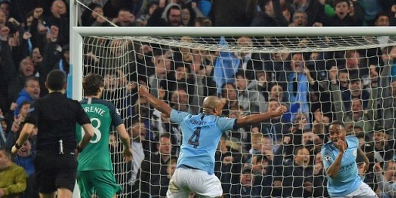 Raheem Sterling dalam laga Man City vs Tottenham, perempat final Liga Champions 2018-2019