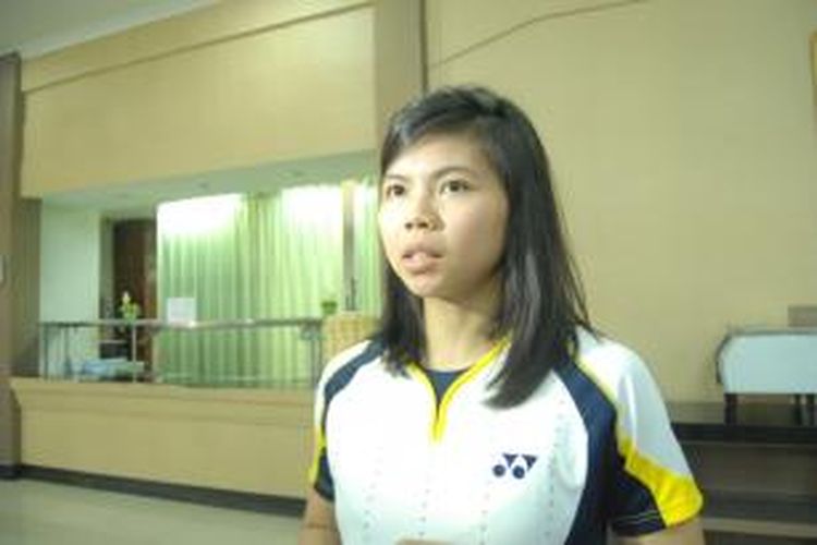 Pebulu tangkis ganda putri, Greysia Polii, menjelaskan kemungkinan atlet Indonesia bertanding tanpa pendingin ruangan, saat ditemui di Pelatnas Cipayung, Rabu (4/9/2013)