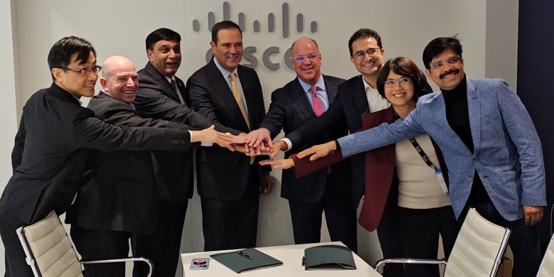 Indonesia's Indosat Ooredoo Hutchison (IOH) and CISCO sign a Memorandum of Understanding (MoU) to transform IOH's network with Routed Optical Networking (RON) during the 2023 Mobile World Congress (MWC) in Barcelona, Spain on Monday, February 27, 2023. 