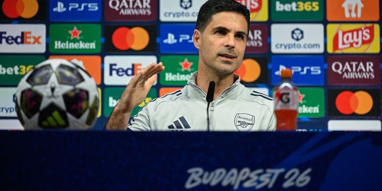 Manajer Arsenal asal Spanyol, Mikel Arteta, memberikan konferensi pers MD-1 pada 29 Mei 2026, sehari sebelum laga final Liga Champions PSG vs Arsenal di Puskas Arena, Budapest. Paris Saint-Germain (PSG) akan menghadapi Arsenal dalam partai final Liga Champions pada 30 Mei 2026 di Budapest.