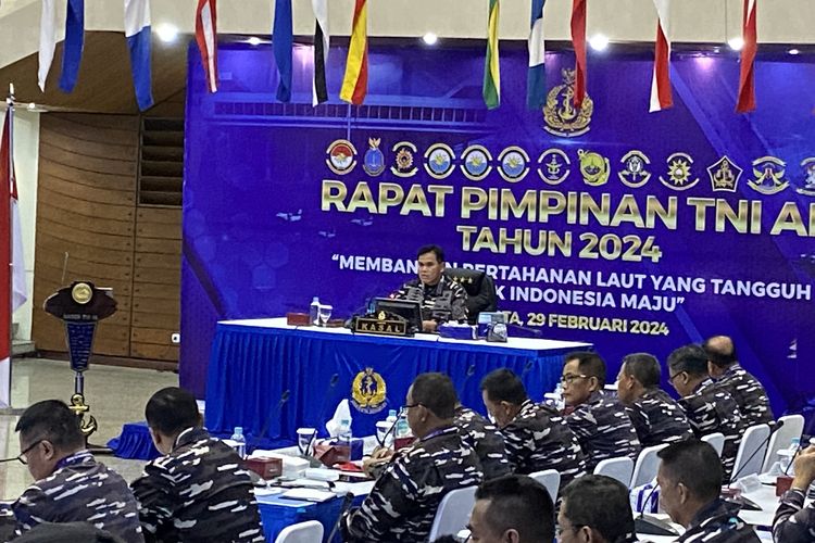 KSAL Laksamana Muhammad Ali memimpin Rapim TNI AL di Mabesal, Cilangkap, Jakarta Timur, Kamis (29/2/2024).