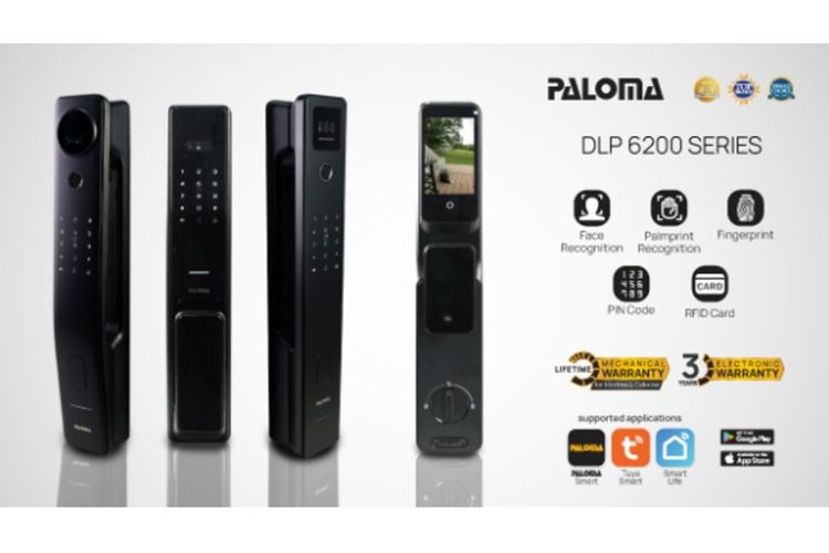 Smart Lock Door Paloma DLP 6200 Series dilengkapi fitur Face dan Palmprint Recognition.