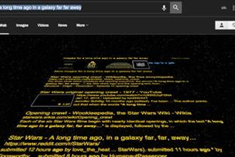 Tampilan Easter egg rolling text Star Wars di mesin pencari Google