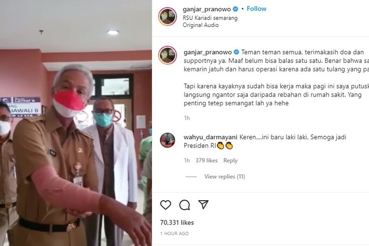 Gubernur Jawa Tengah Ganjar Pranowo kembali beraktivitas pasca-operasi karena kecelakaan sepeda di Semarang, Jawa Tengah, Minggu (6/2/2021).