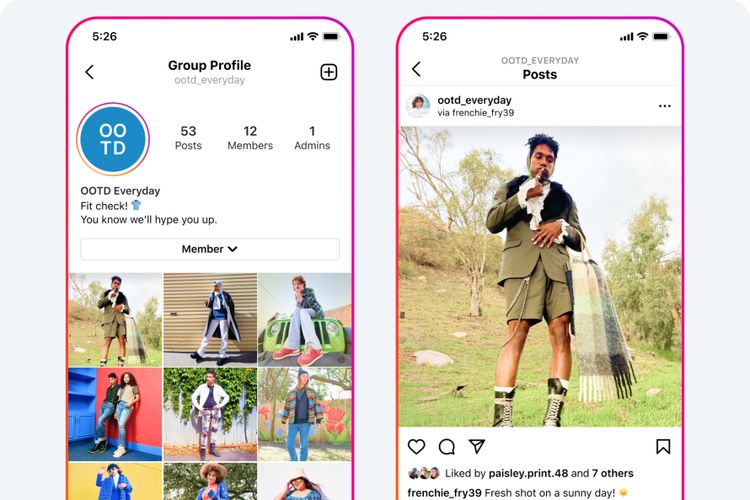 Fitur Group Profiles dan Collective Collaboration di Instagram.