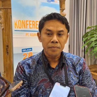 Direktur Utama BRI Life Aris Hartanto usai konferensi pers paparan kinerja BRI Life kuartal I-2024, Selasa (28/5/2024).