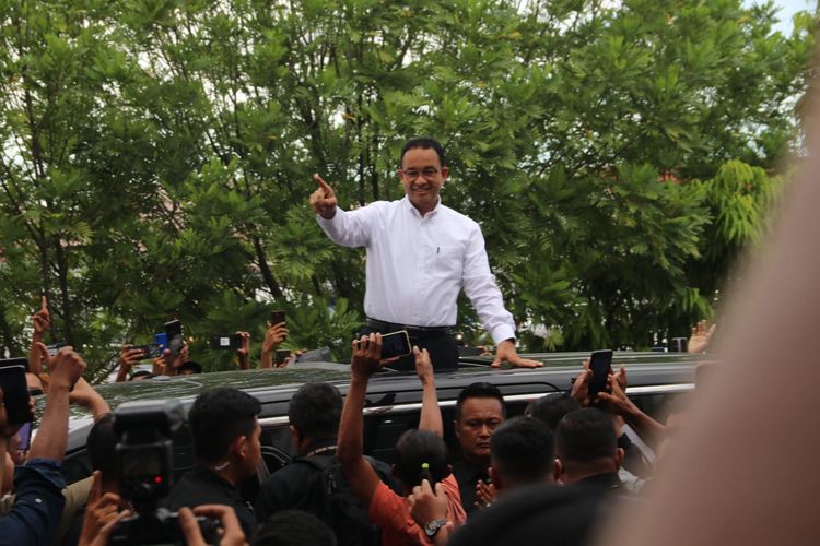 Calon presiden nomor urut satu, Anies Baswedan, di Gorontalo, Senin (8/1/2024).