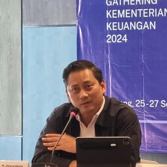 Wakil Menteri Keuangan II Thomas Djiwandono saat media gathering di Novus Jiva Anyer, Banten, Rabu (25/9/2024).