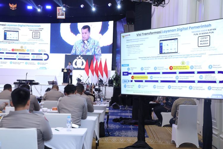 Wakil Menteri Pendayagunaan Aparatur Negara dan Reformasi Birokrasi (Wamen PANRB) Purwadi Arianto Rapat Kerja Teknis (Rakernis) Korlantas Polri 2025 di Jakarta, Jumat (13/6/2025).