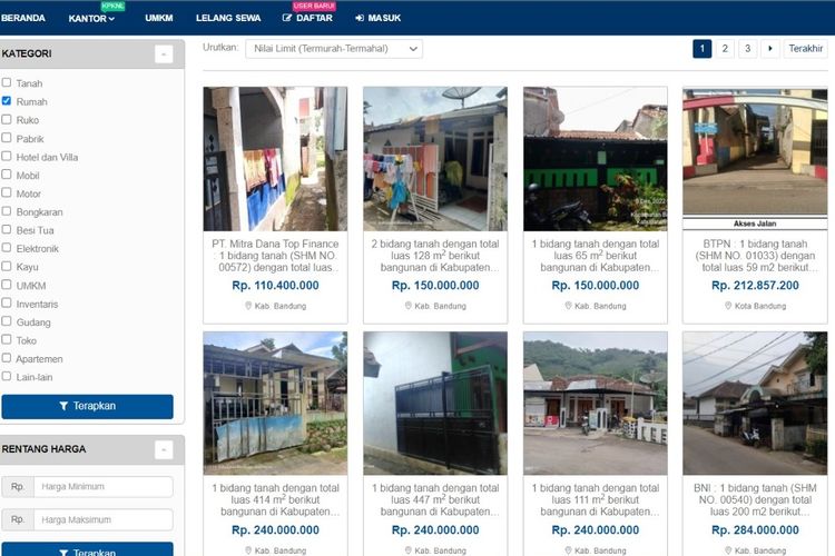DJKN melalui lelang.go.id memfasilitasi lelang rumah yang berlokasi di Bandung dengan nilai limit mulai Rp 110 juta.