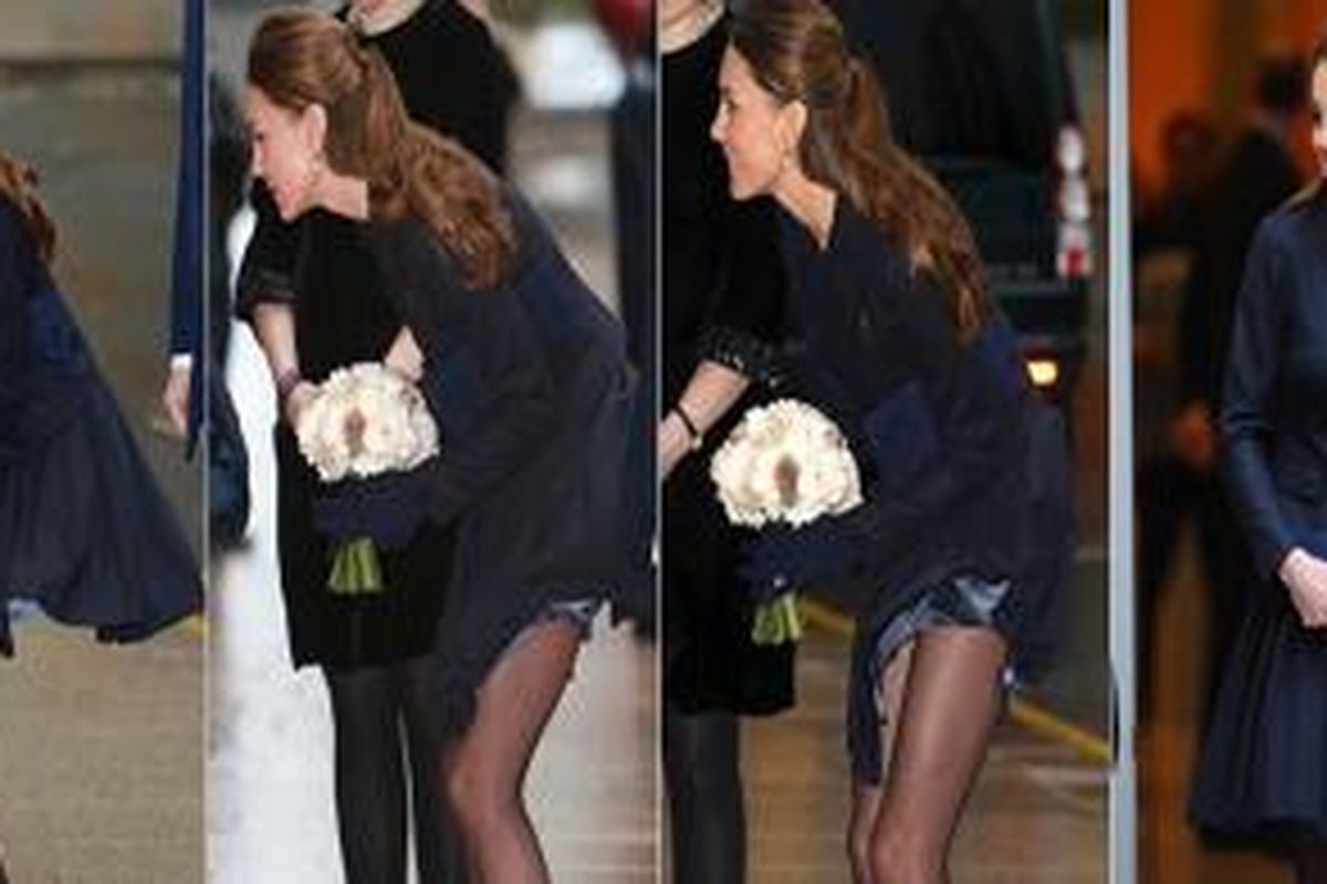 Rok Duchess of York, Kate Middleton, tersibak akibat angin yang berhembus kencang di kota London