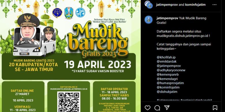 Foto Rute Mudik Gratis Pemprov Jatim 2023 Berikut Daftarnya