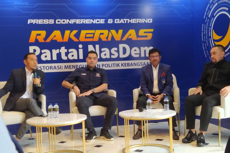 Jumpa pers pra-rakernas Partai Nasdem di Nasdem Tower, Jakarta Pusat, Senin (13/6/2022). 