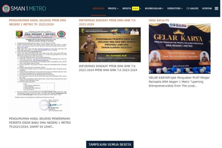 Tangkapan layar petunjuk teknis PPDB melalui situs web resmi sekolah SMAN 1 Metro
