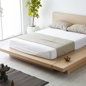 Ilustrasi kamar tidur minimalis bergaya Jepang. 